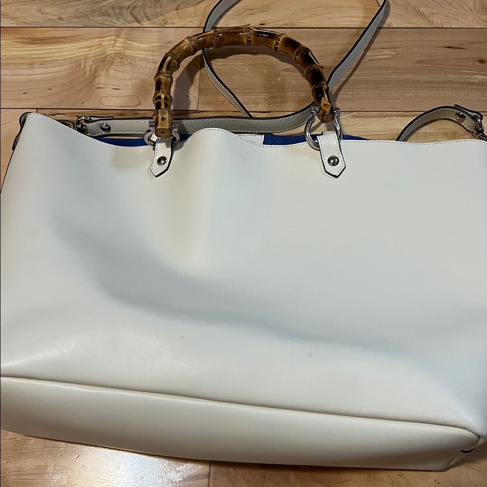 Alberta Di Canio White Tote with Bamboo-Style Handles - Picture 7 of 17